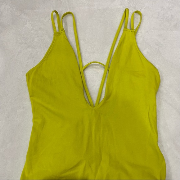 EXPRESS Women’s Spaghetti-Strap Soft Bodysuit Shirt Top - neon yellow, size XS - Picture 2 of 4